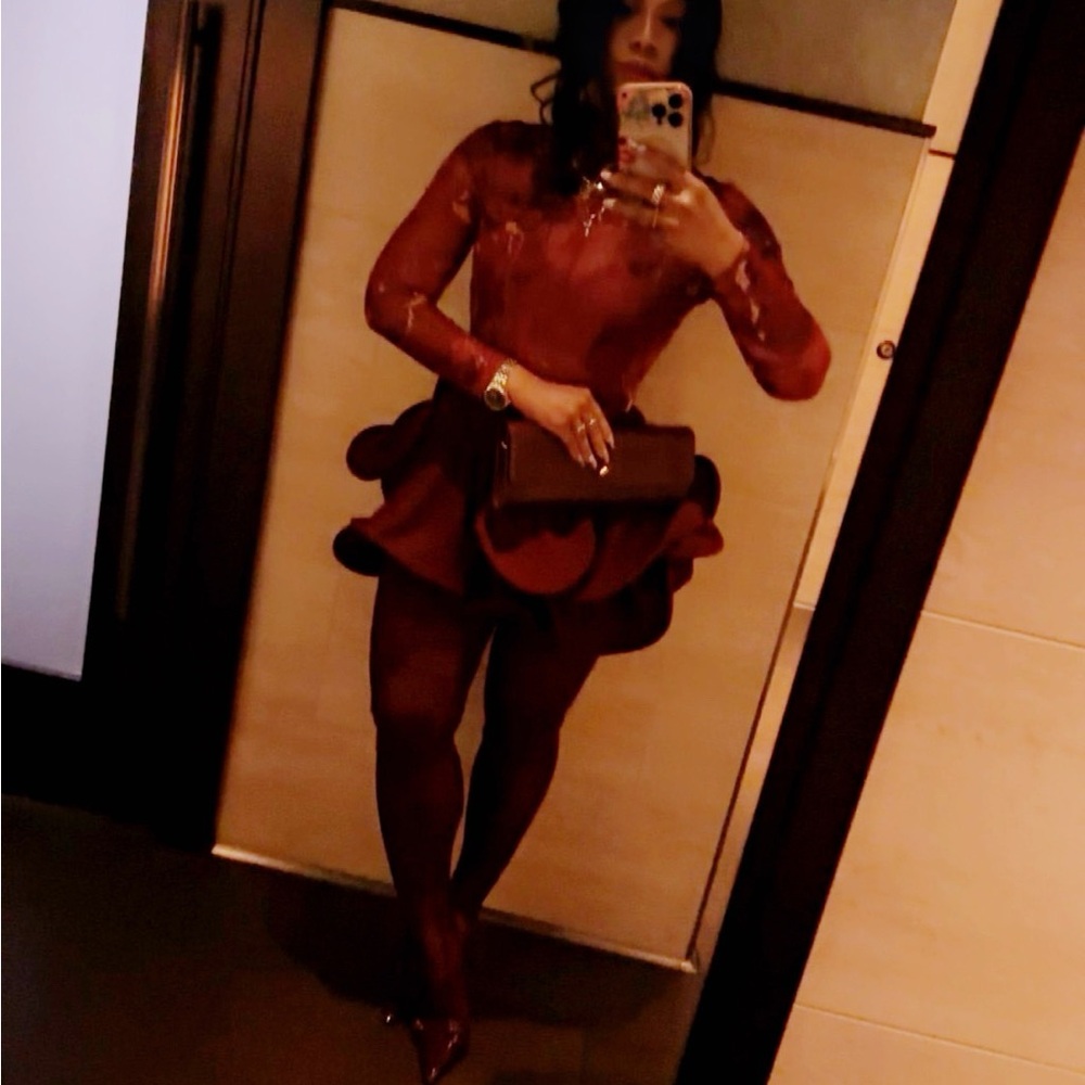 Burgundy Ruffle Skirt - Picture 3 of 7